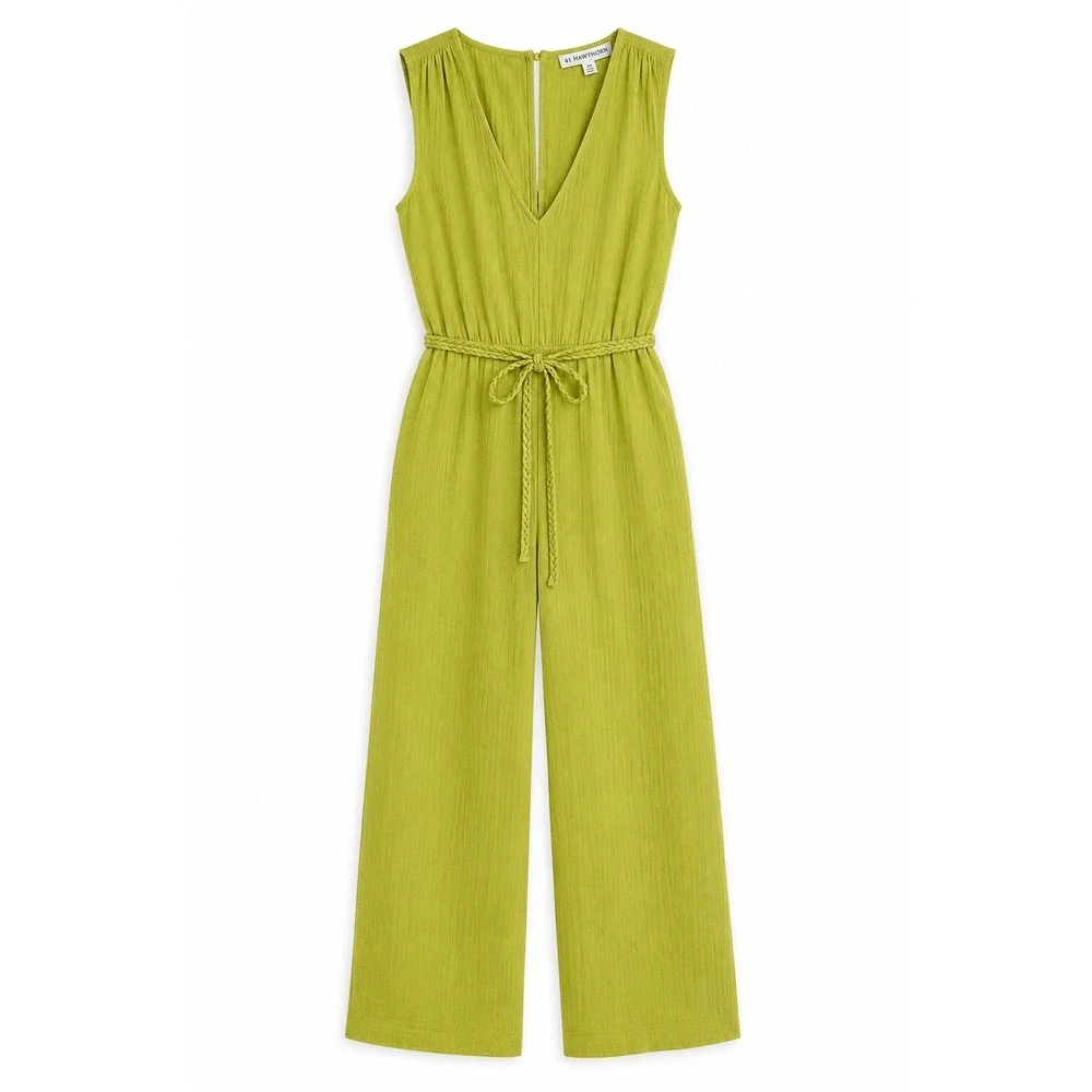 41 Hawthorn Sleeveless Gauze Jumpsuit Light Green V-Neck Braided Belt Size M NWT
